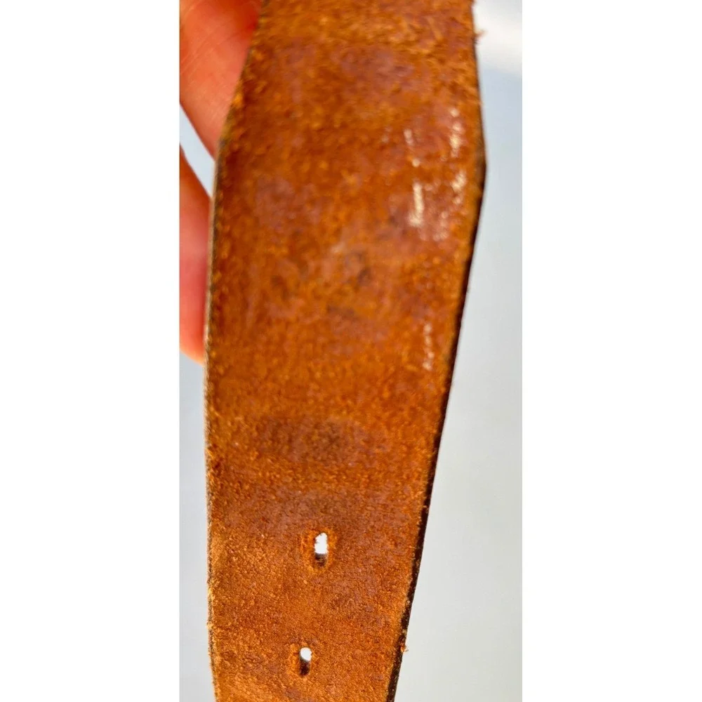 Oaxaca Tooled Leather Belt Brown Geometric Handcrafted Southwestern